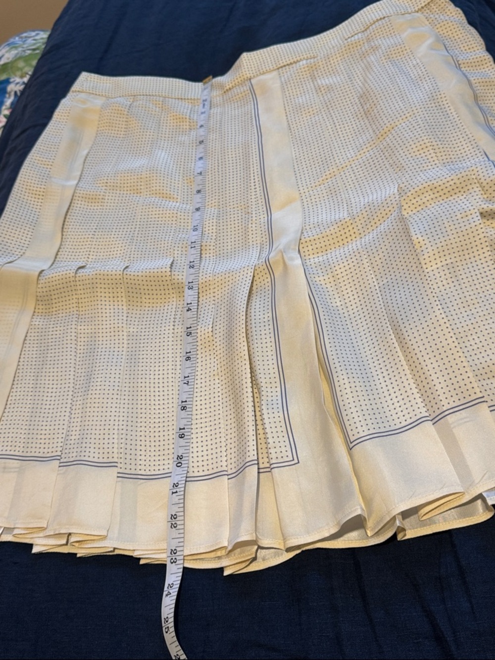 J. Crew NWT pleated scarf print skirt, cream
with navy trim, size 14 - Picture 13 of 13